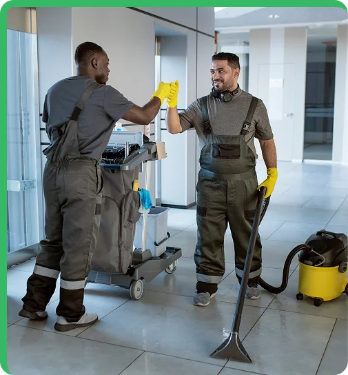 worker using window cleaner for window cleaning